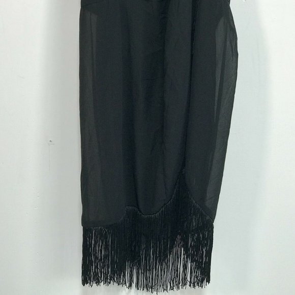 Pretty Little Thing Asymmetric Fringe Beach Dress, Women's Size 16 - Black - Picture 9 of 10